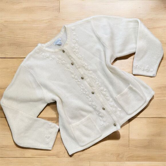 Vintage Traditions White Floral Cardigan Top Button Pretty Fun Large L - Picture 1 of 6
